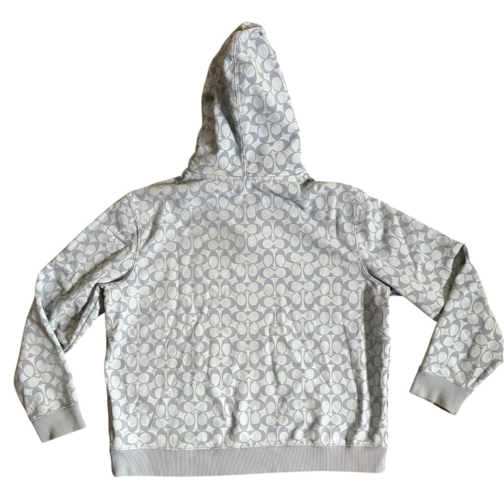 Coach Womens Signature Hoodie Size Large Blue Organic Cotton All Over Comfy Cozy - Picture 3 of 8